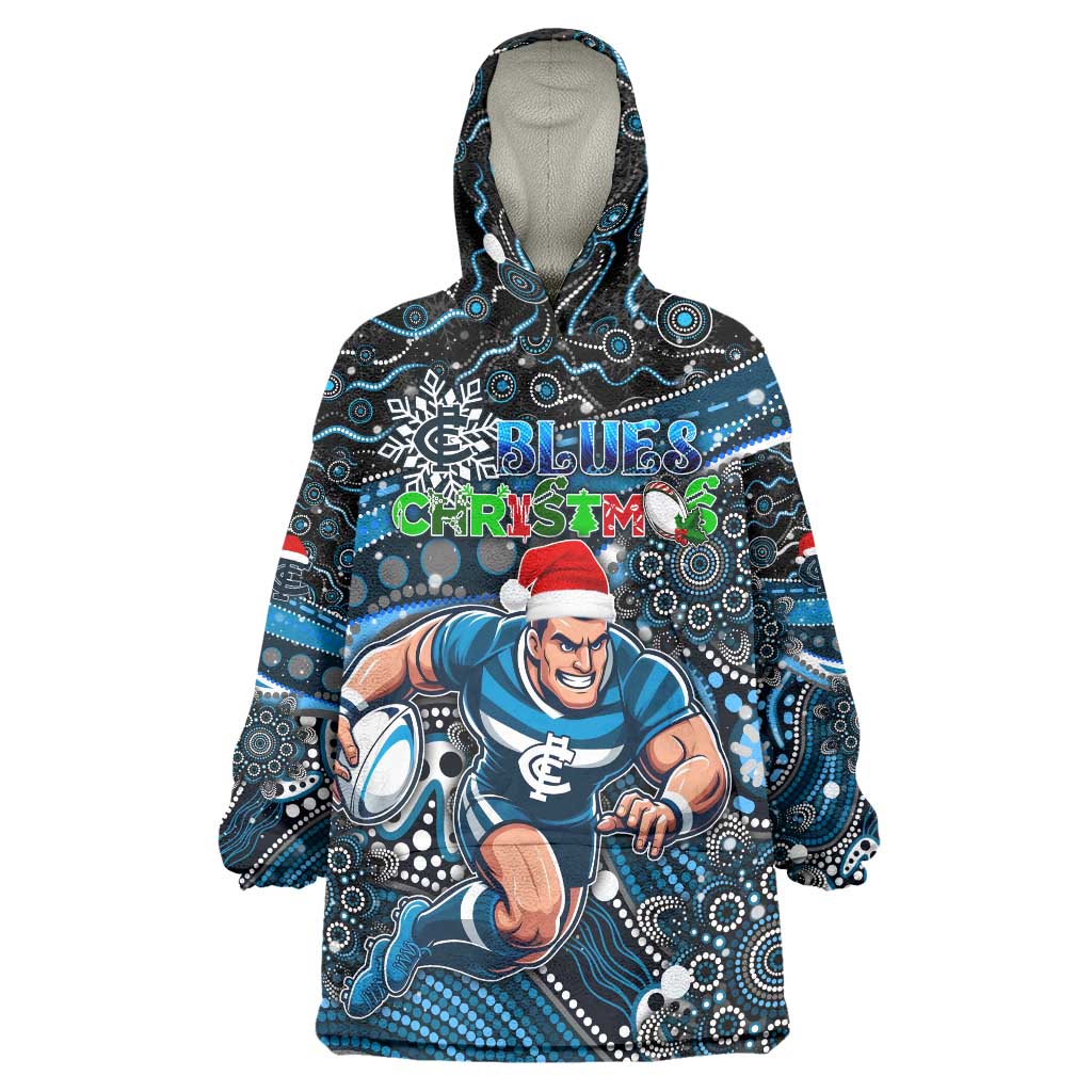 Merry Christmas AFL Carlton Blues Wearable Blanket Hoodie Aboriginal Santa Football Mascot - Vibe Hoodie Shop