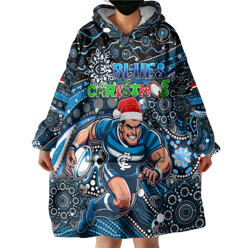 Merry Christmas AFL Carlton Blues Wearable Blanket Hoodie Aboriginal Santa Football Mascot - Vibe Hoodie Shop