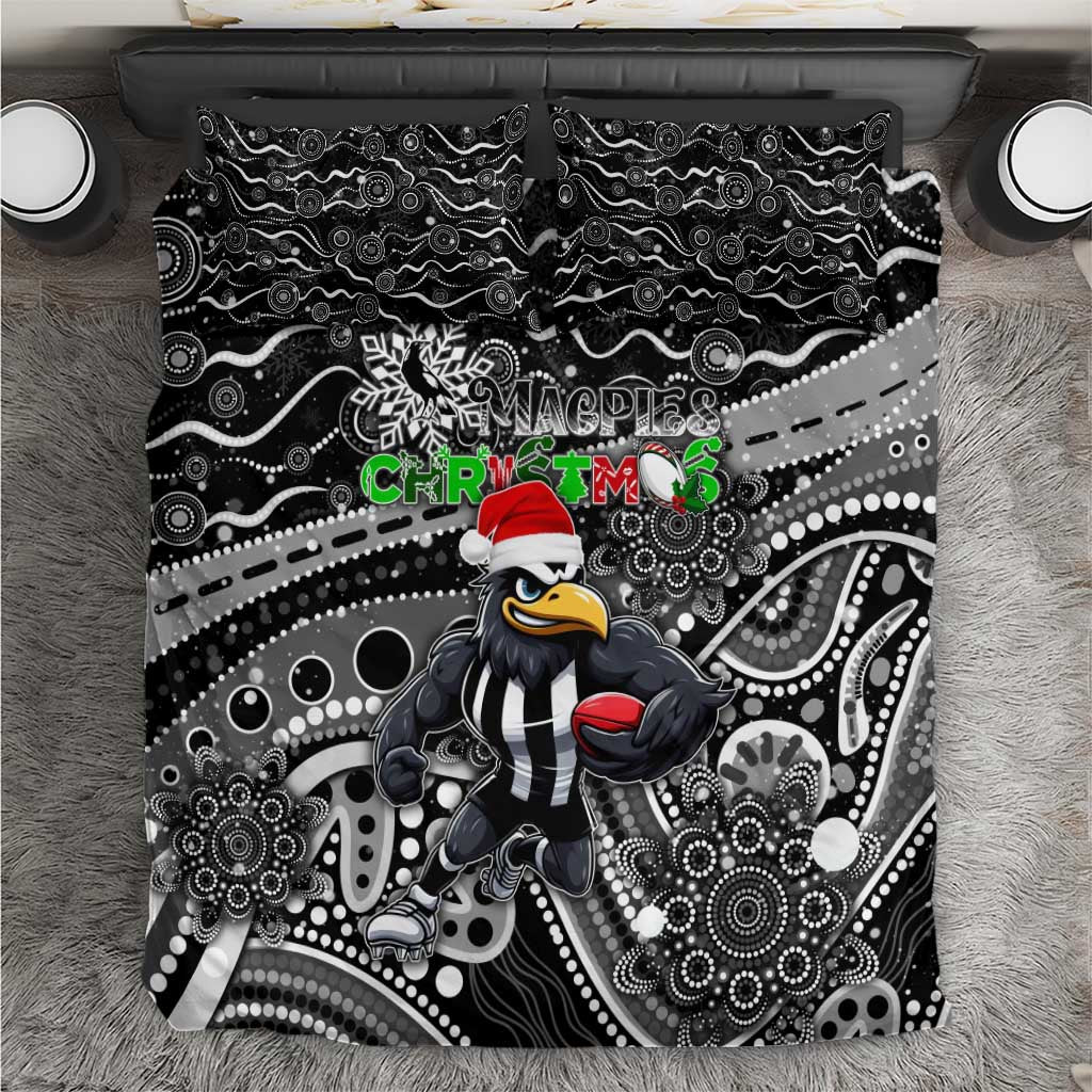 Merry Christmas AFL Collingwood Magpies Bedding Set Aboriginal Santa Football Mascot - Vibe Hoodie Shop
