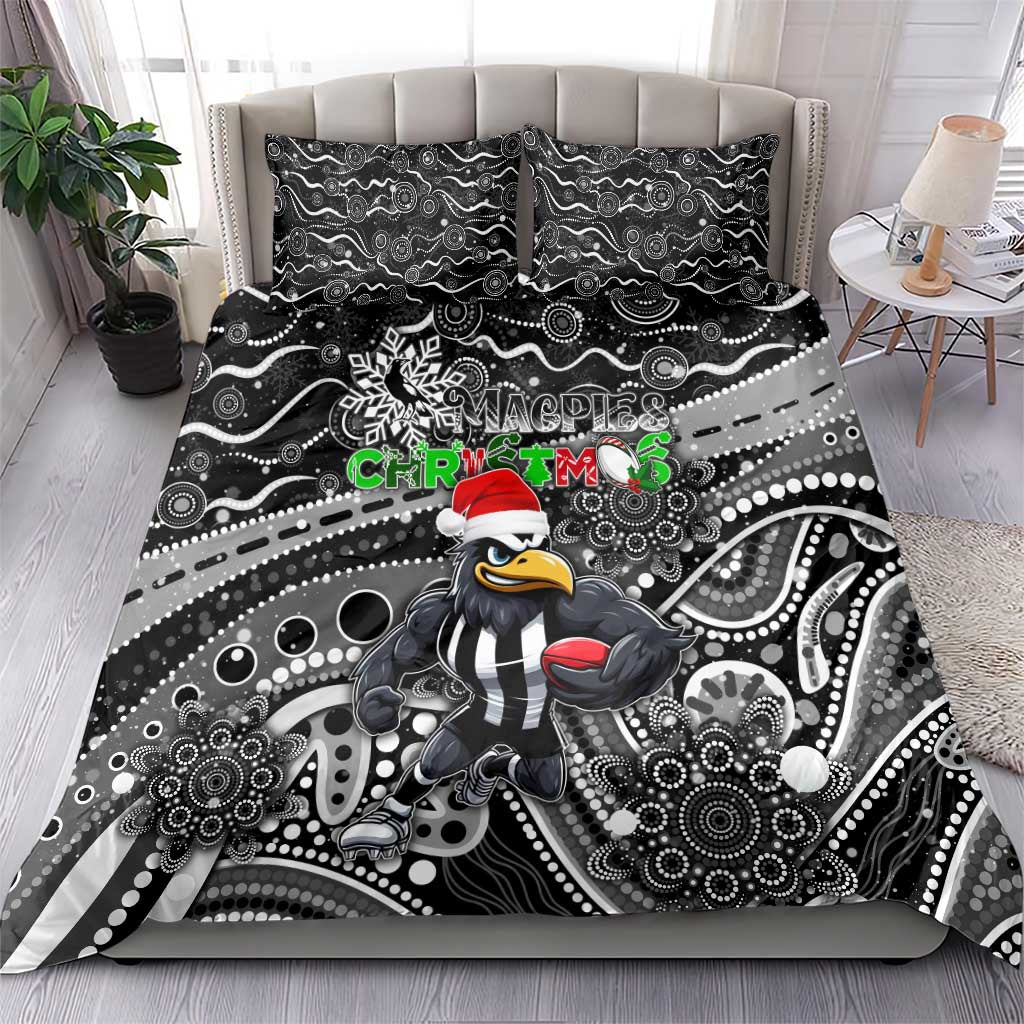 Merry Christmas AFL Collingwood Magpies Bedding Set Aboriginal Santa Football Mascot - Vibe Hoodie Shop
