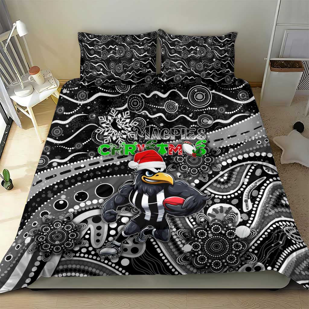 Merry Christmas AFL Collingwood Magpies Bedding Set Aboriginal Santa Football Mascot - Vibe Hoodie Shop