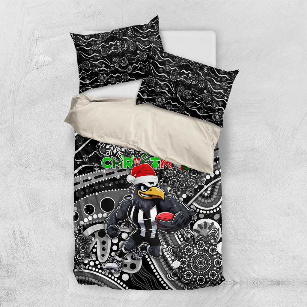 Merry Christmas AFL Collingwood Magpies Bedding Set Aboriginal Santa Football Mascot - Vibe Hoodie Shop