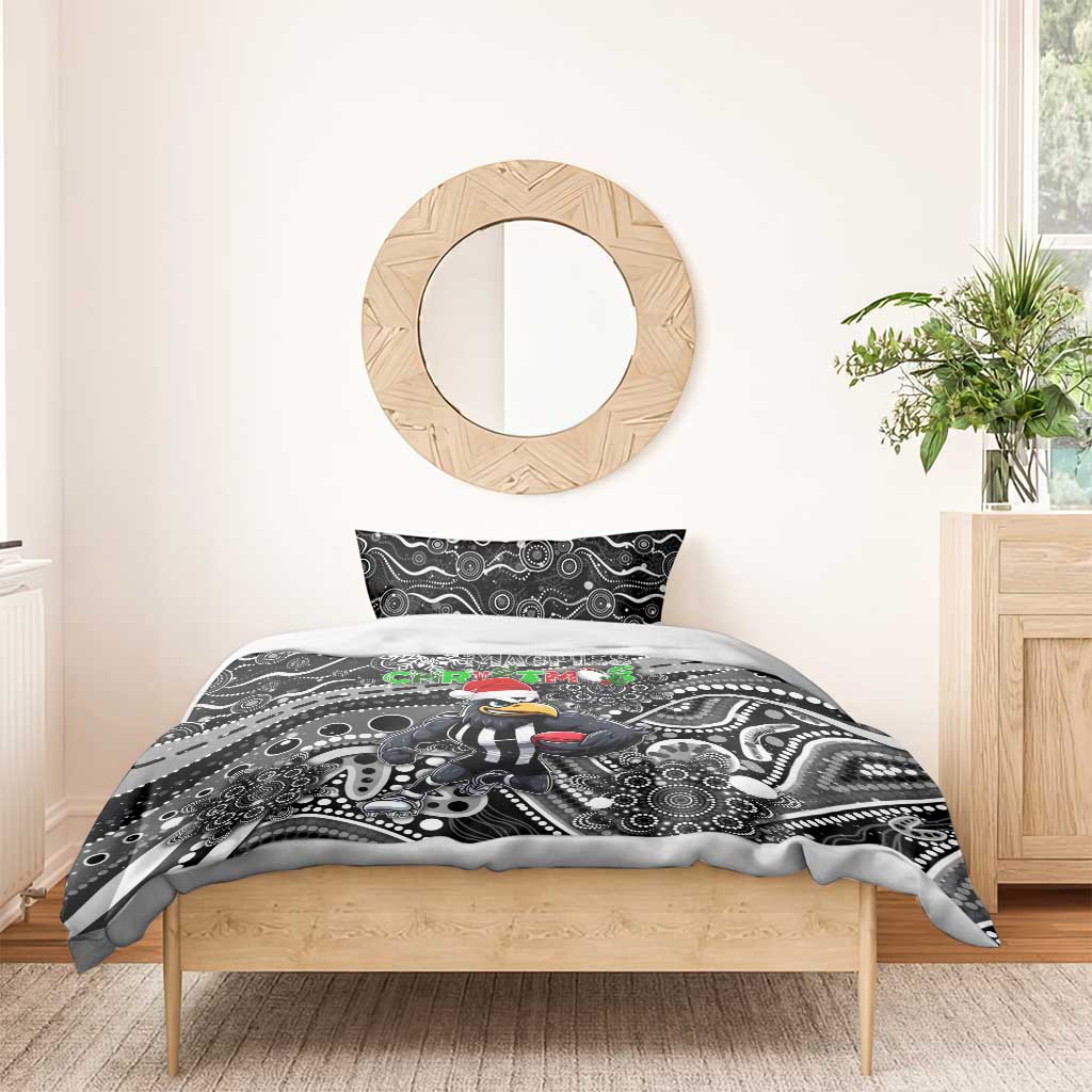 Merry Christmas AFL Collingwood Magpies Bedding Set Aboriginal Santa Football Mascot - Vibe Hoodie Shop