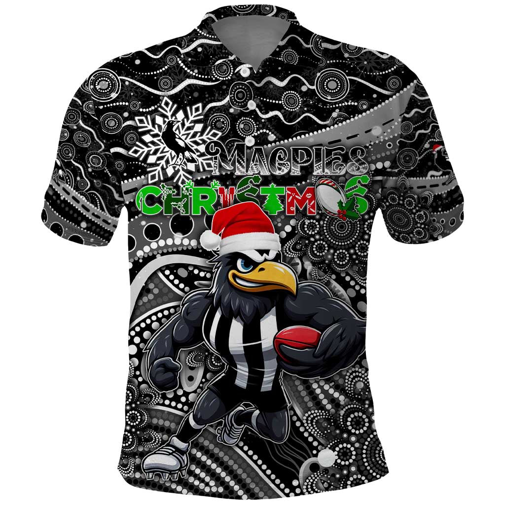 Merry Christmas AFL Collingwood Magpies Polo Shirt Aboriginal Santa Football Mascot - Vibe Hoodie Shop