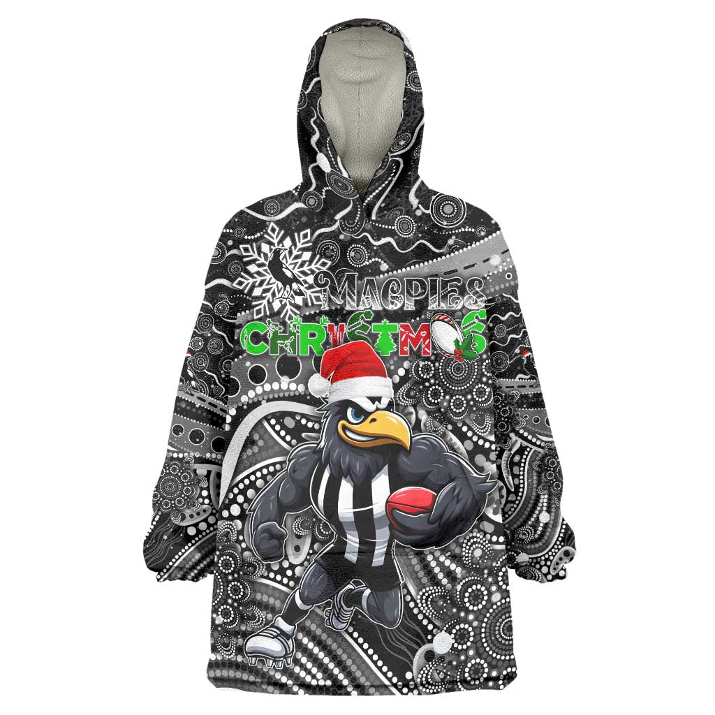 Merry Christmas AFL Collingwood Magpies Wearable Blanket Hoodie Aboriginal Santa Football Mascot - Vibe Hoodie Shop