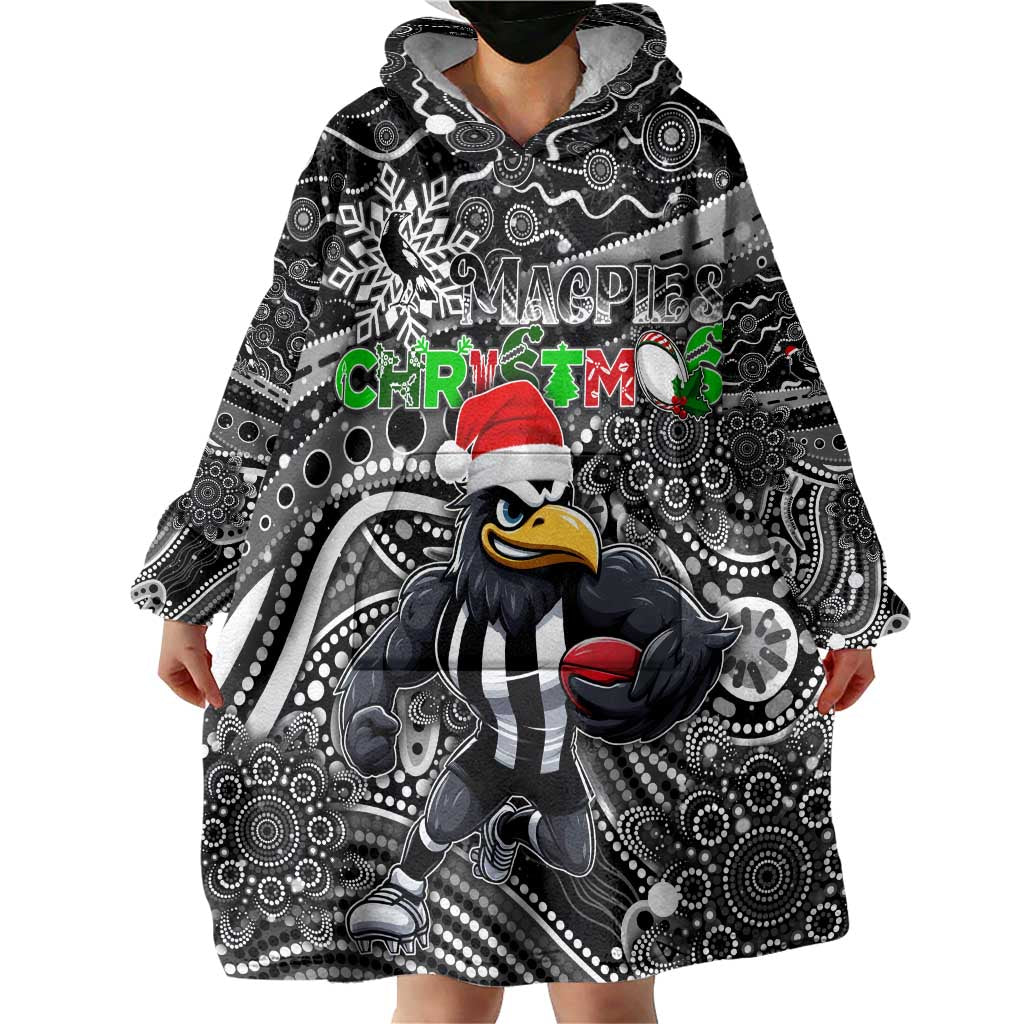 Merry Christmas AFL Collingwood Magpies Wearable Blanket Hoodie Aboriginal Santa Football Mascot - Vibe Hoodie Shop