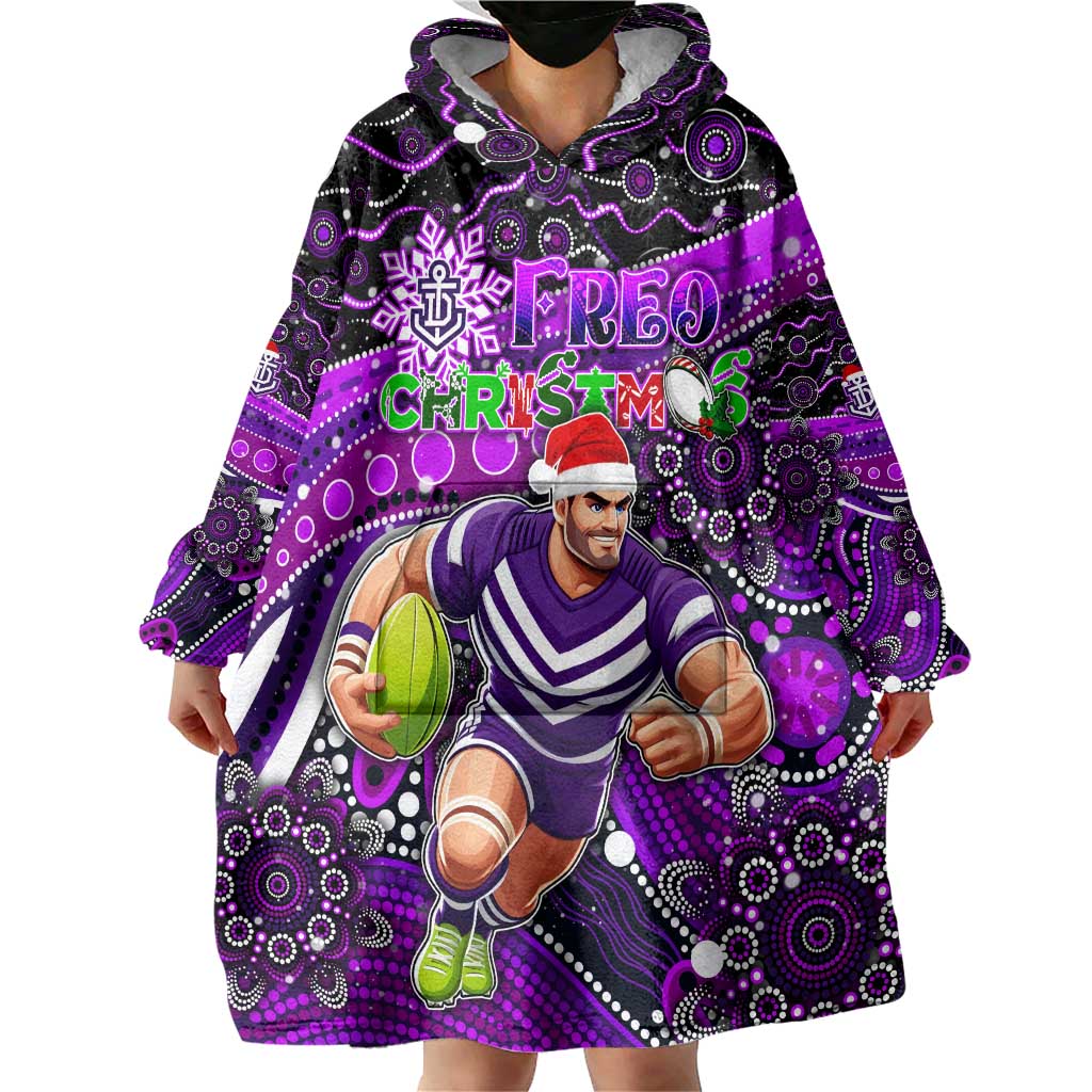 Merry Christmas AFL Fremantle Freo Wearable Blanket Hoodie Aboriginal Santa Football Mascot - Vibe Hoodie Shop