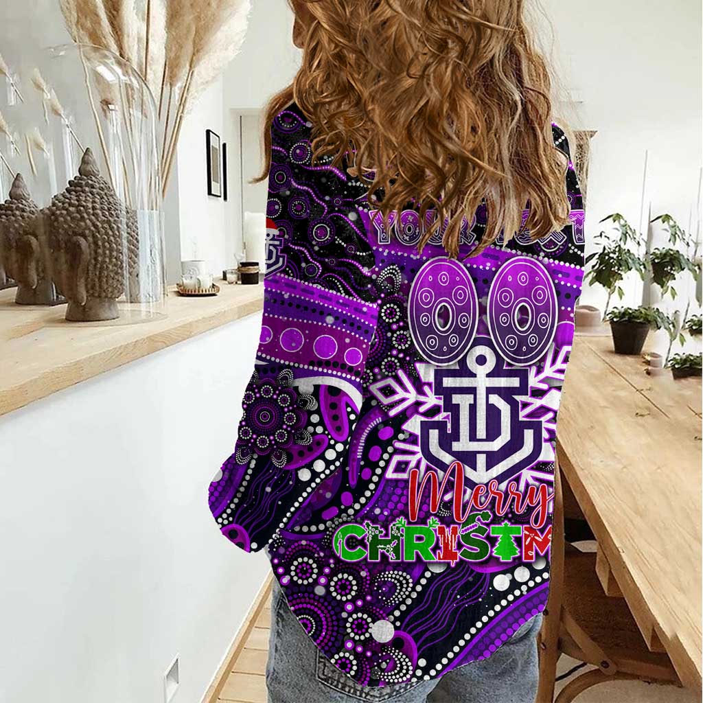 Merry Christmas AFL Fremantle Freo Women Casual Shirt Aboriginal Santa Football Mascot - Vibe Hoodie Shop