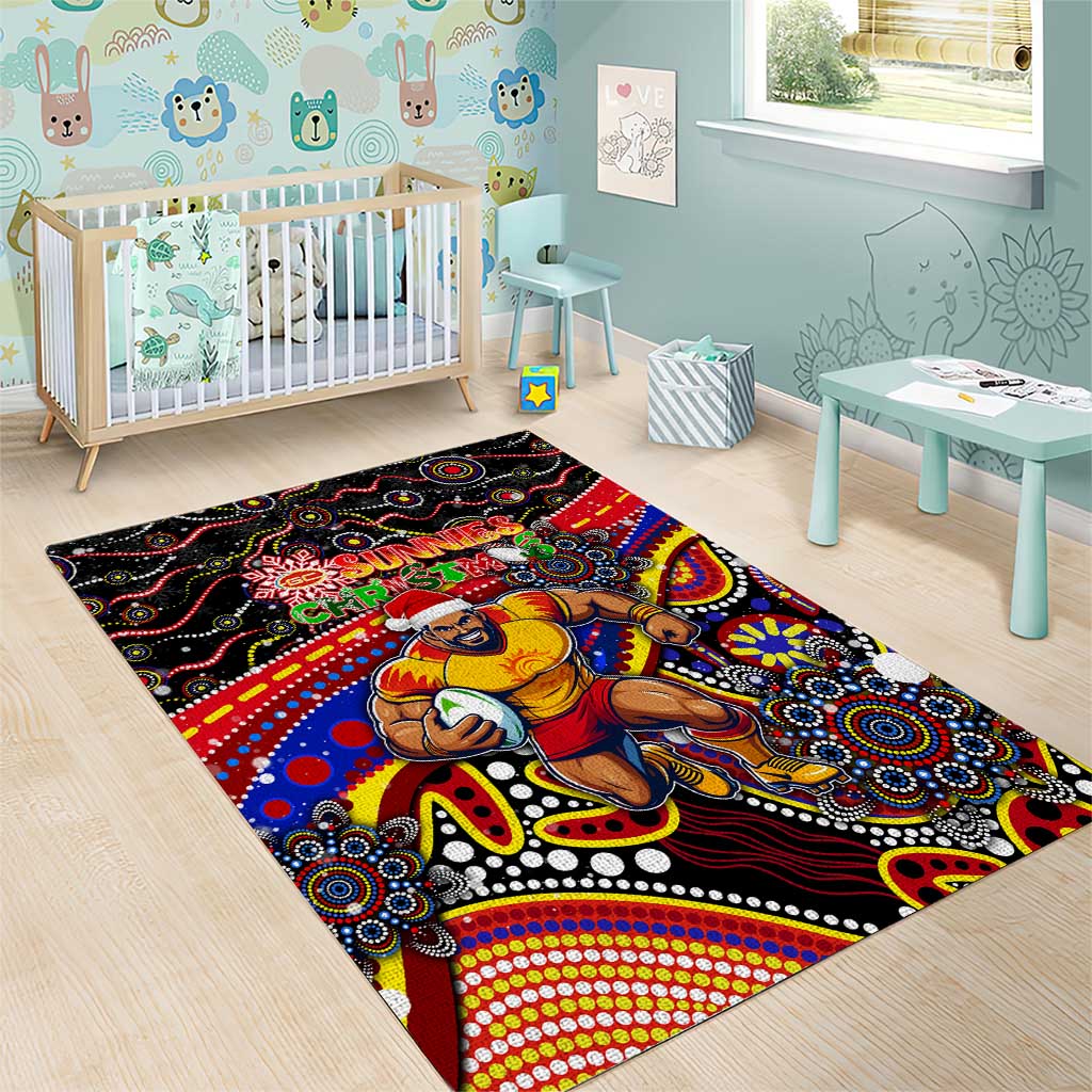 Merry Christmas AFL Gold Coast Suns Area Rug Aboriginal Santa Football Mascot - Vibe Hoodie Shop