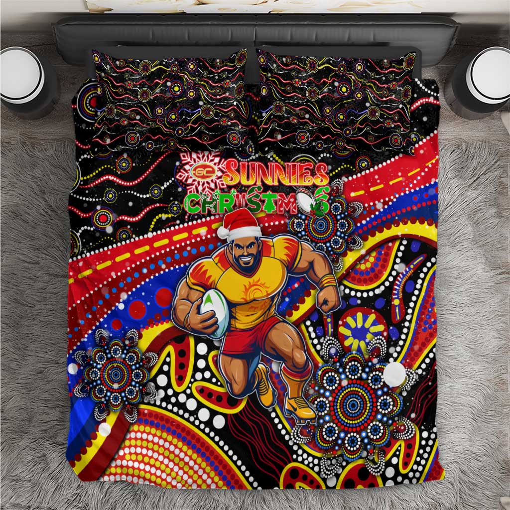 Merry Christmas AFL Gold Coast Suns Bedding Set Aboriginal Santa Football Mascot - Vibe Hoodie Shop