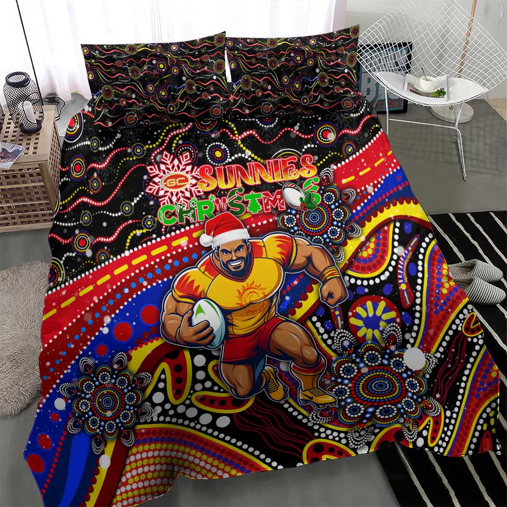 Merry Christmas AFL Gold Coast Suns Bedding Set Aboriginal Santa Football Mascot - Vibe Hoodie Shop