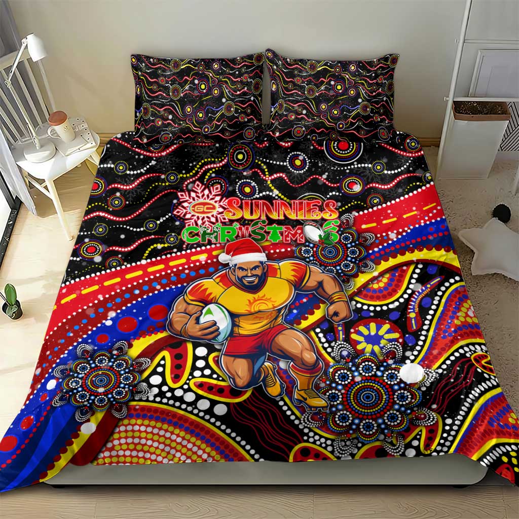 Merry Christmas AFL Gold Coast Suns Bedding Set Aboriginal Santa Football Mascot - Vibe Hoodie Shop