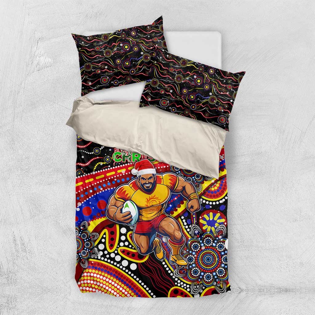 Merry Christmas AFL Gold Coast Suns Bedding Set Aboriginal Santa Football Mascot - Vibe Hoodie Shop