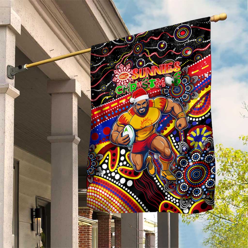 Merry Christmas AFL Gold Coast Suns Garden Flag Aboriginal Santa Football Mascot - Vibe Hoodie Shop