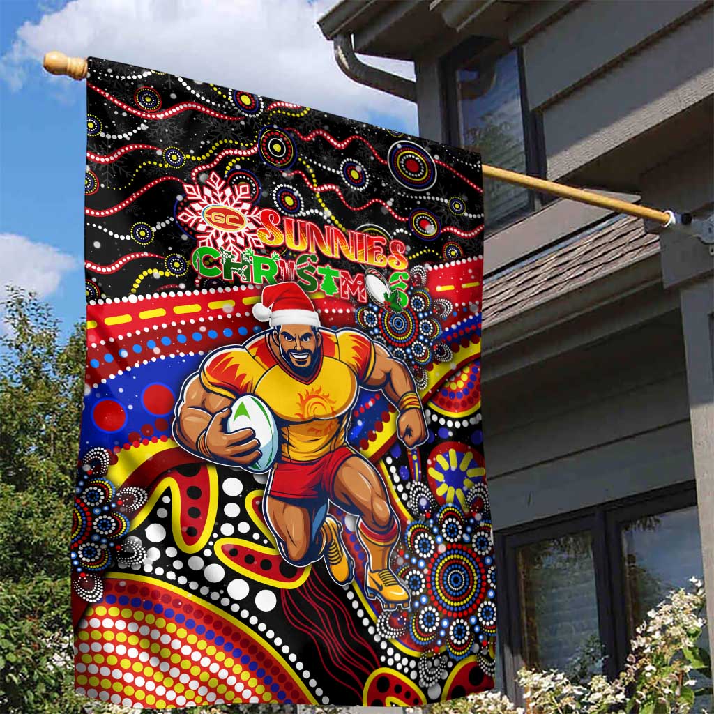 Merry Christmas AFL Gold Coast Suns Garden Flag Aboriginal Santa Football Mascot - Vibe Hoodie Shop