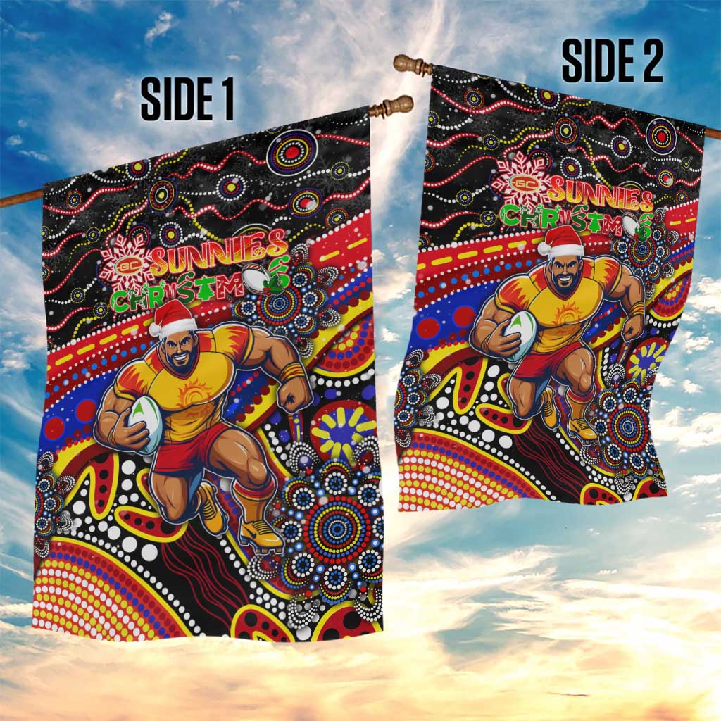 Merry Christmas AFL Gold Coast Suns Garden Flag Aboriginal Santa Football Mascot - Vibe Hoodie Shop