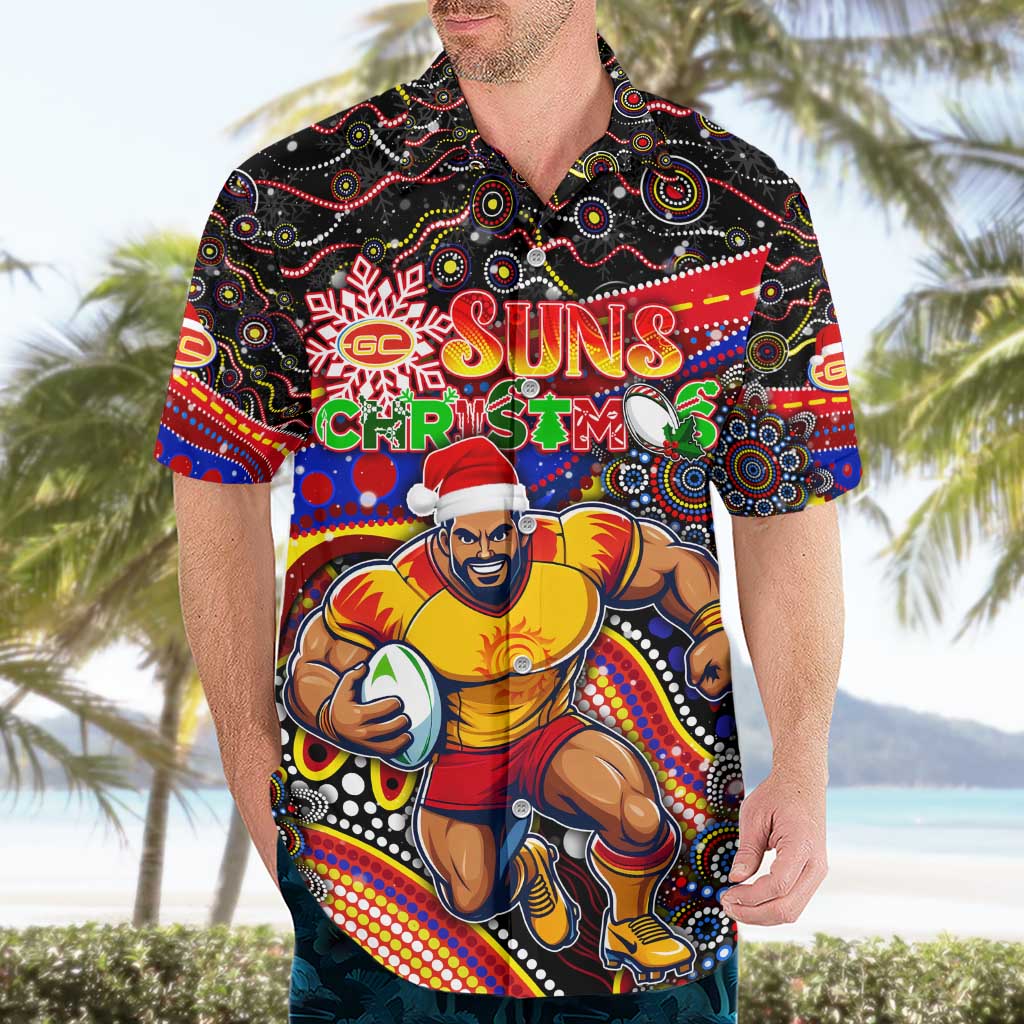 Merry Christmas AFL Gold Coast Suns Hawaiian Shirt Aboriginal Santa Football Mascot - Vibe Hoodie Shop