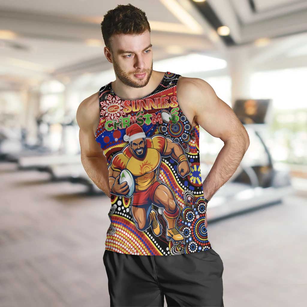 Merry Christmas AFL Gold Coast Suns Men Tank Top Aboriginal Santa Football Mascot - Vibe Hoodie Shop