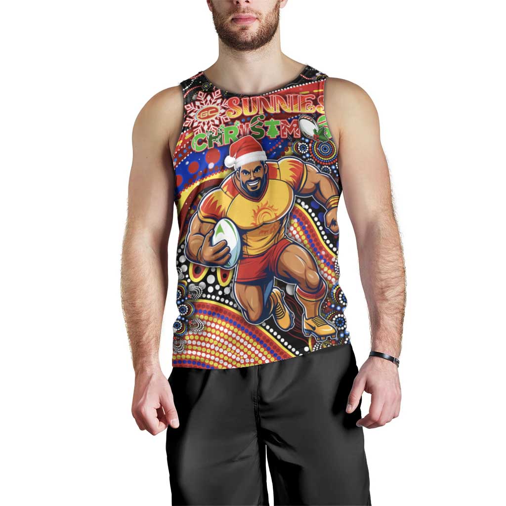 Merry Christmas AFL Gold Coast Suns Men Tank Top Aboriginal Santa Football Mascot - Vibe Hoodie Shop