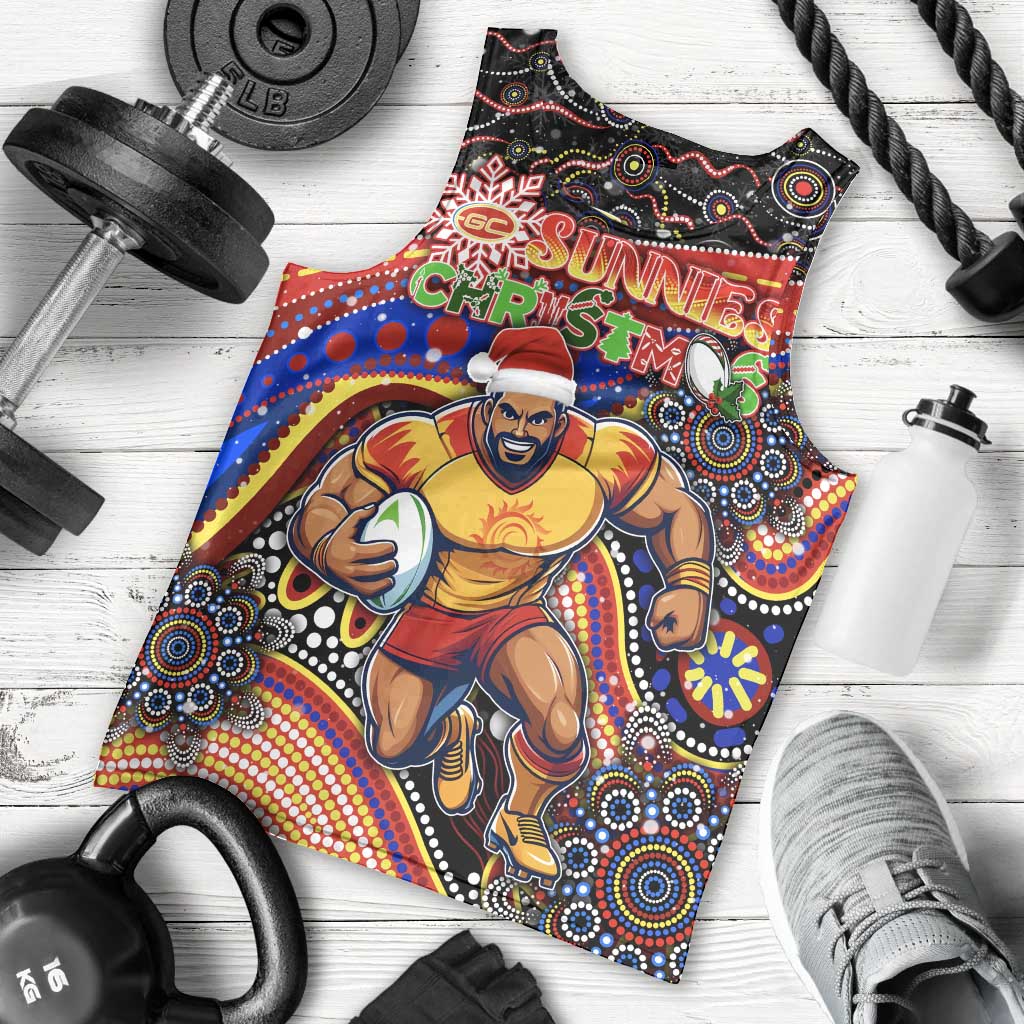 Merry Christmas AFL Gold Coast Suns Men Tank Top Aboriginal Santa Football Mascot - Vibe Hoodie Shop