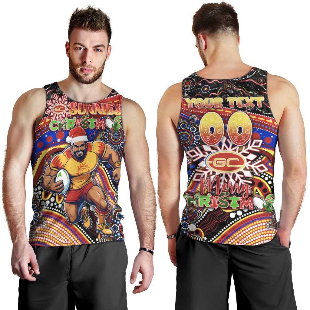 Merry Christmas AFL Gold Coast Suns Men Tank Top Aboriginal Santa Football Mascot - Vibe Hoodie Shop