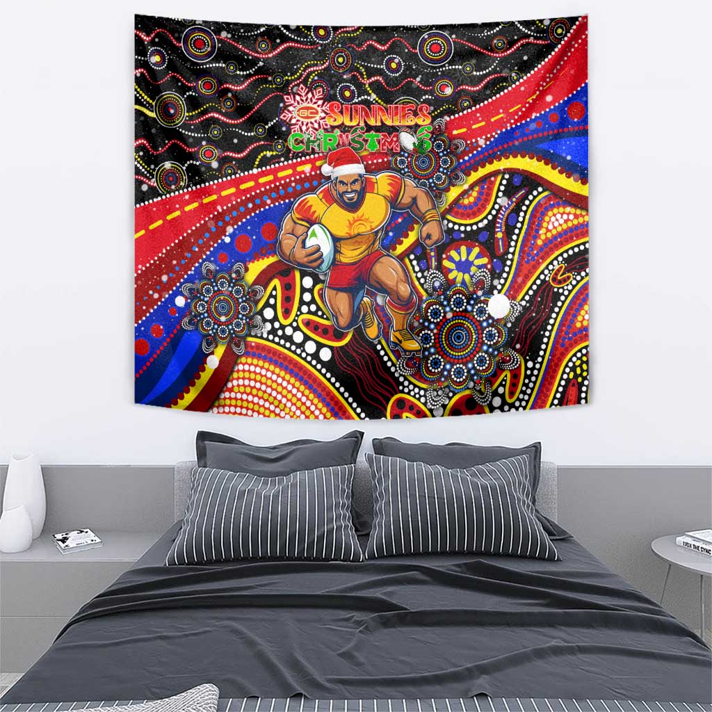 Merry Christmas AFL Gold Coast Suns Tapestry Aboriginal Santa Football Mascot - Vibe Hoodie Shop