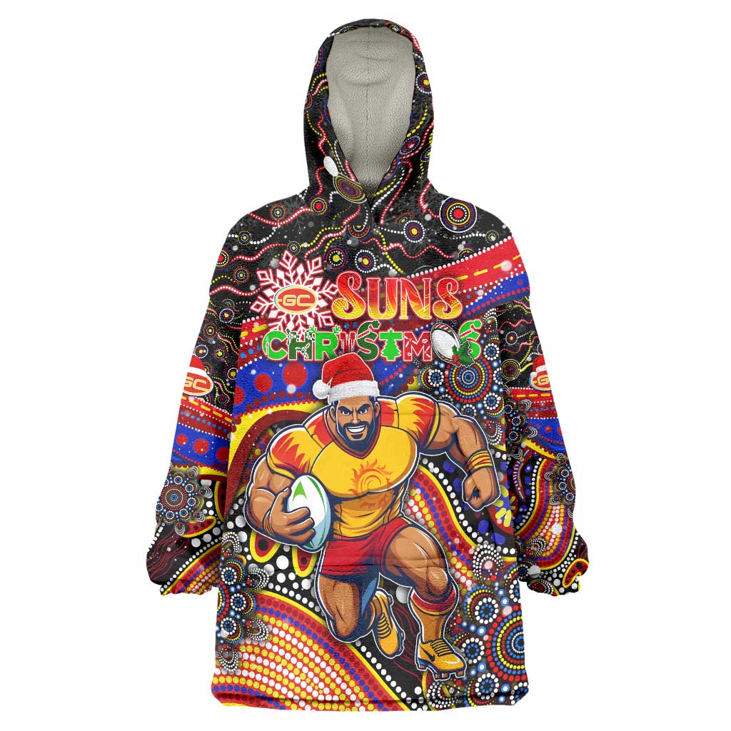 Merry Christmas AFL Gold Coast Suns Wearable Blanket Hoodie Aboriginal Santa Football Mascot - Vibe Hoodie Shop