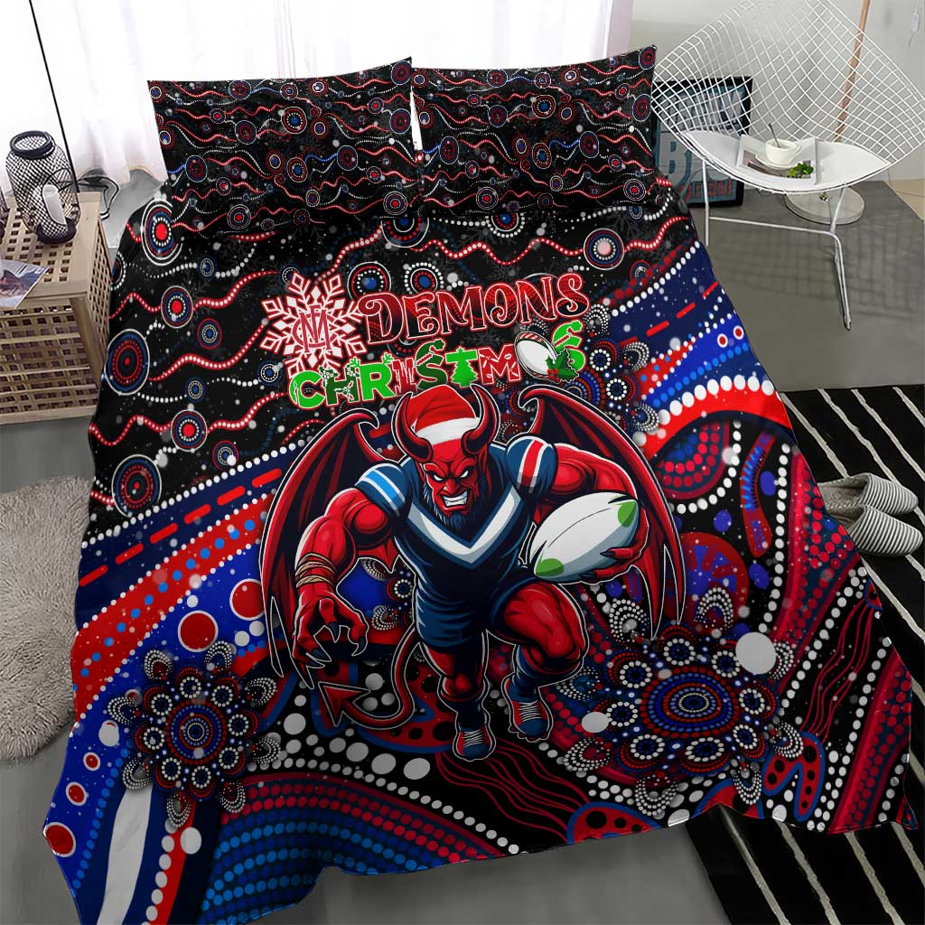 Merry Christmas AFL Demons Bedding Set Aboriginal Santa Football Mascot - Vibe Hoodie Shop