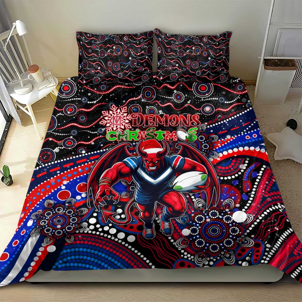 Merry Christmas AFL Demons Bedding Set Aboriginal Santa Football Mascot - Vibe Hoodie Shop