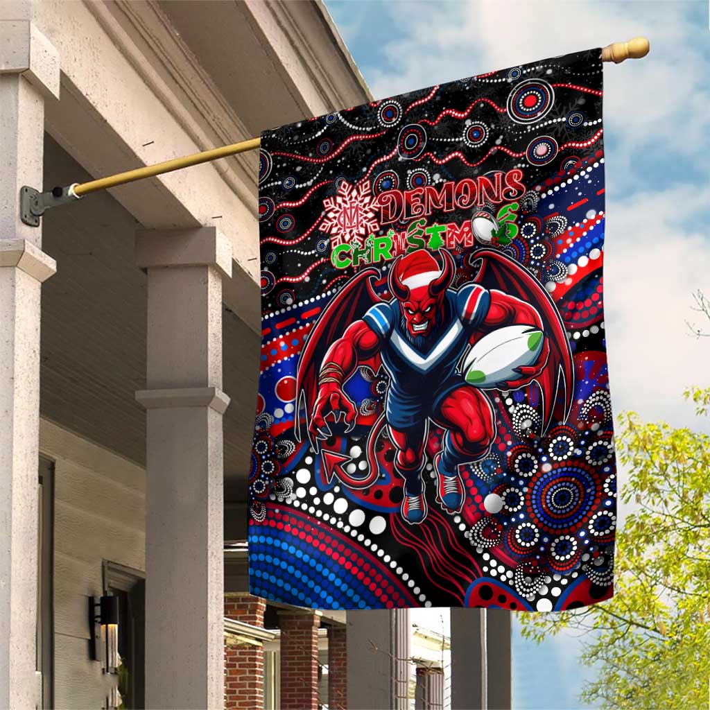 Merry Christmas AFL Demons Garden Flag Aboriginal Santa Football Mascot - Vibe Hoodie Shop