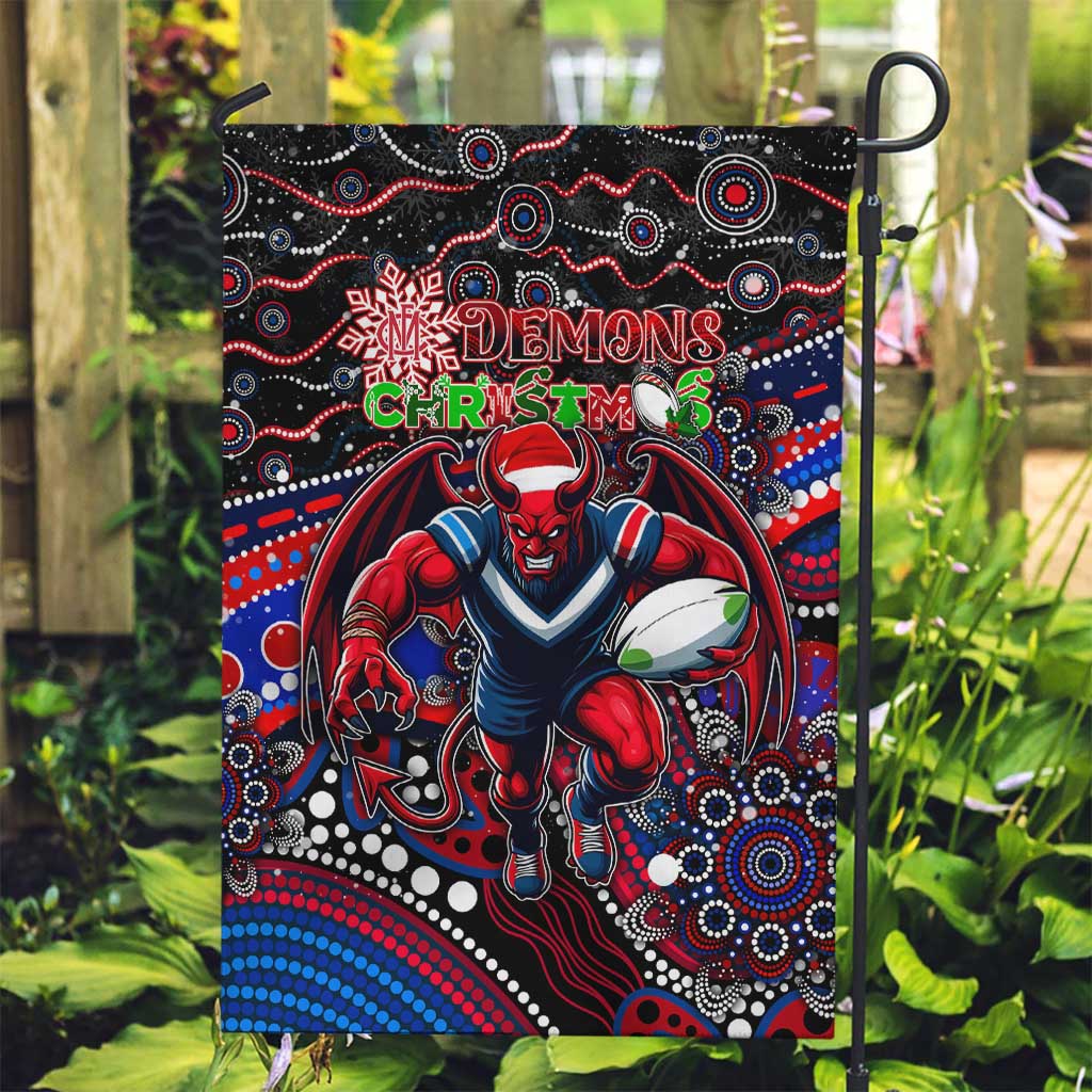 Merry Christmas AFL Demons Garden Flag Aboriginal Santa Football Mascot - Vibe Hoodie Shop