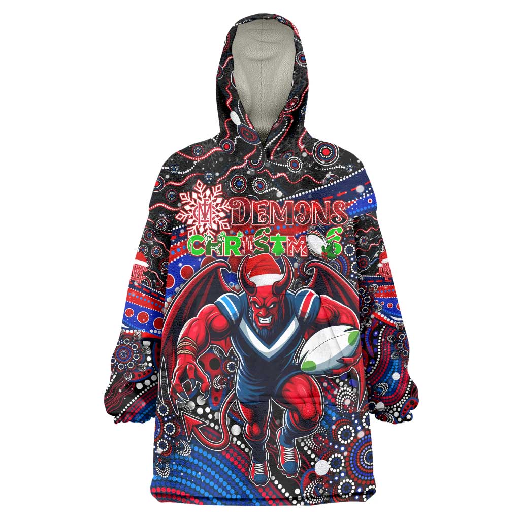 Merry Christmas AFL Demons Wearable Blanket Hoodie Aboriginal Santa Football Mascot - Vibe Hoodie Shop