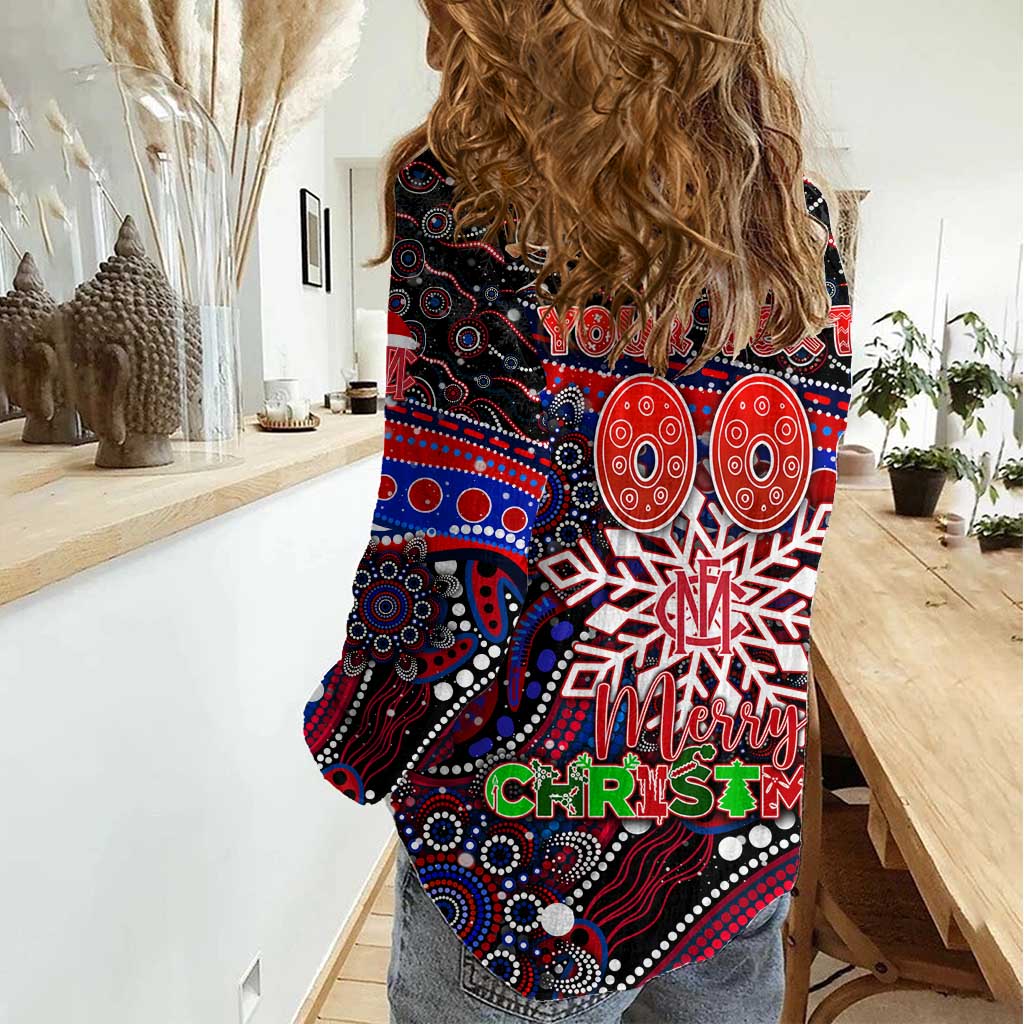 Merry Christmas AFL Demons Women Casual Shirt Aboriginal Santa Football Mascot - Vibe Hoodie Shop