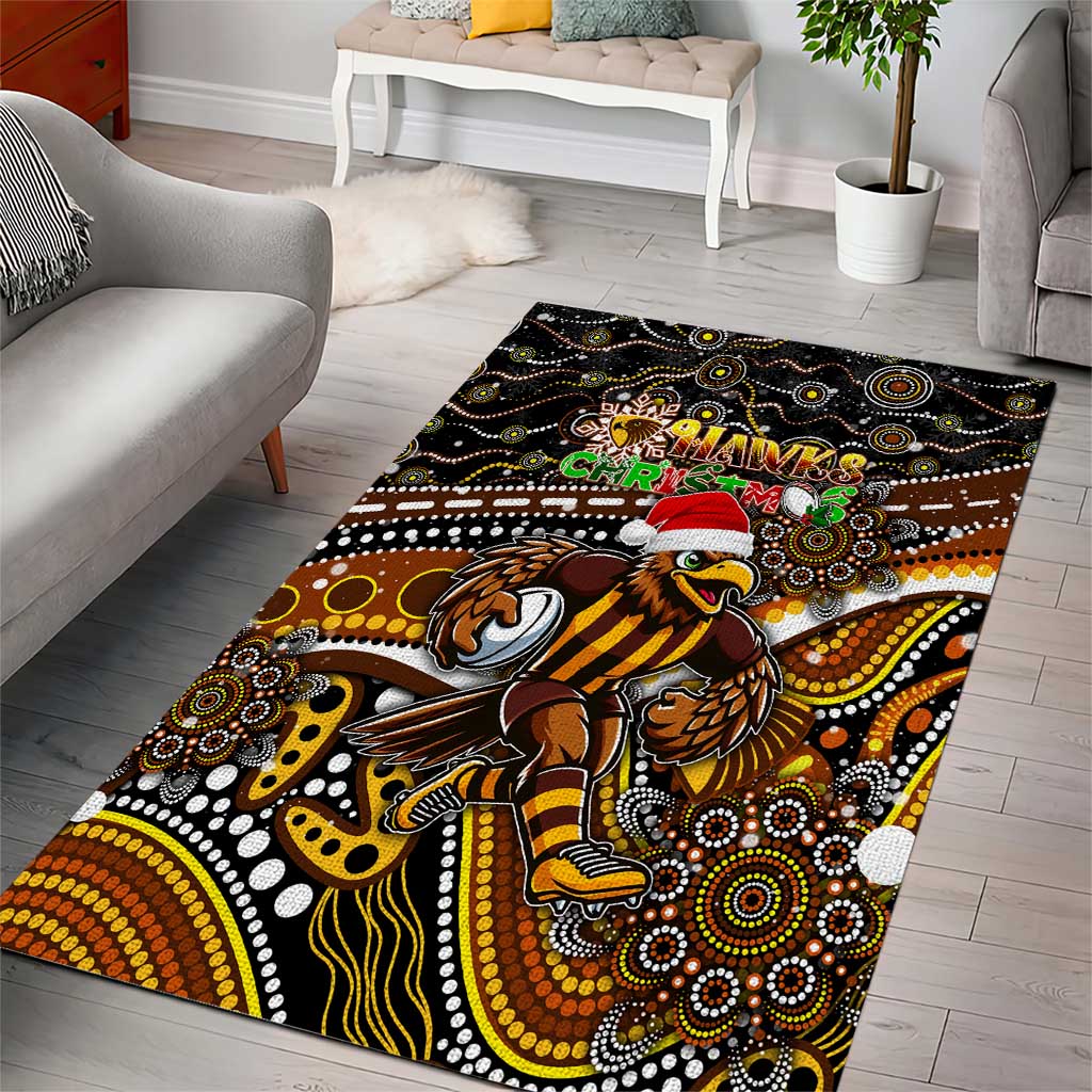 Merry Christmas AFL Hawks Area Rug Aboriginal Santa Football Mascot - Vibe Hoodie Shop