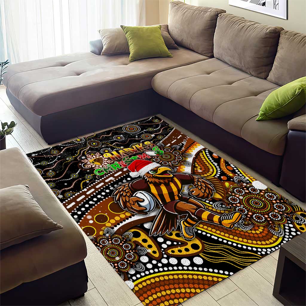 Merry Christmas AFL Hawks Area Rug Aboriginal Santa Football Mascot - Vibe Hoodie Shop