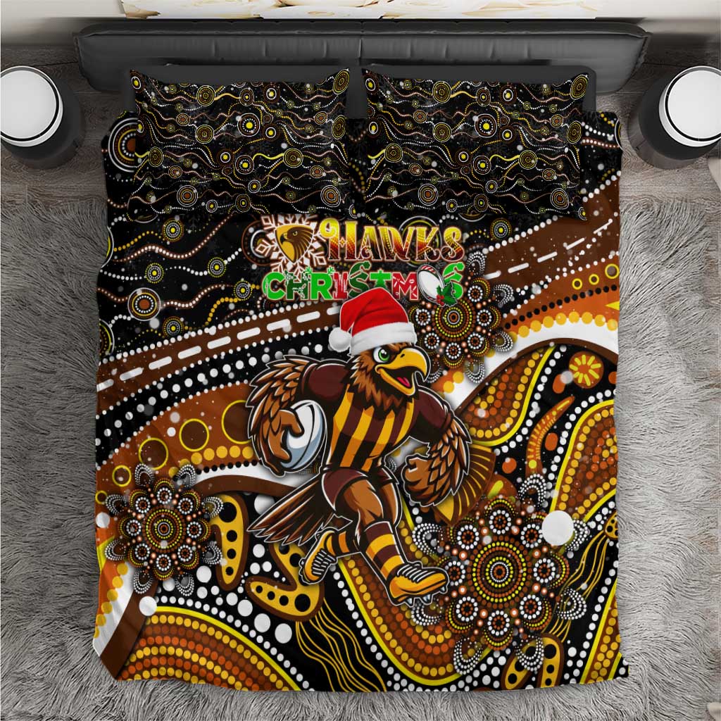 Merry Christmas AFL Hawks Bedding Set Aboriginal Santa Football Mascot - Vibe Hoodie Shop