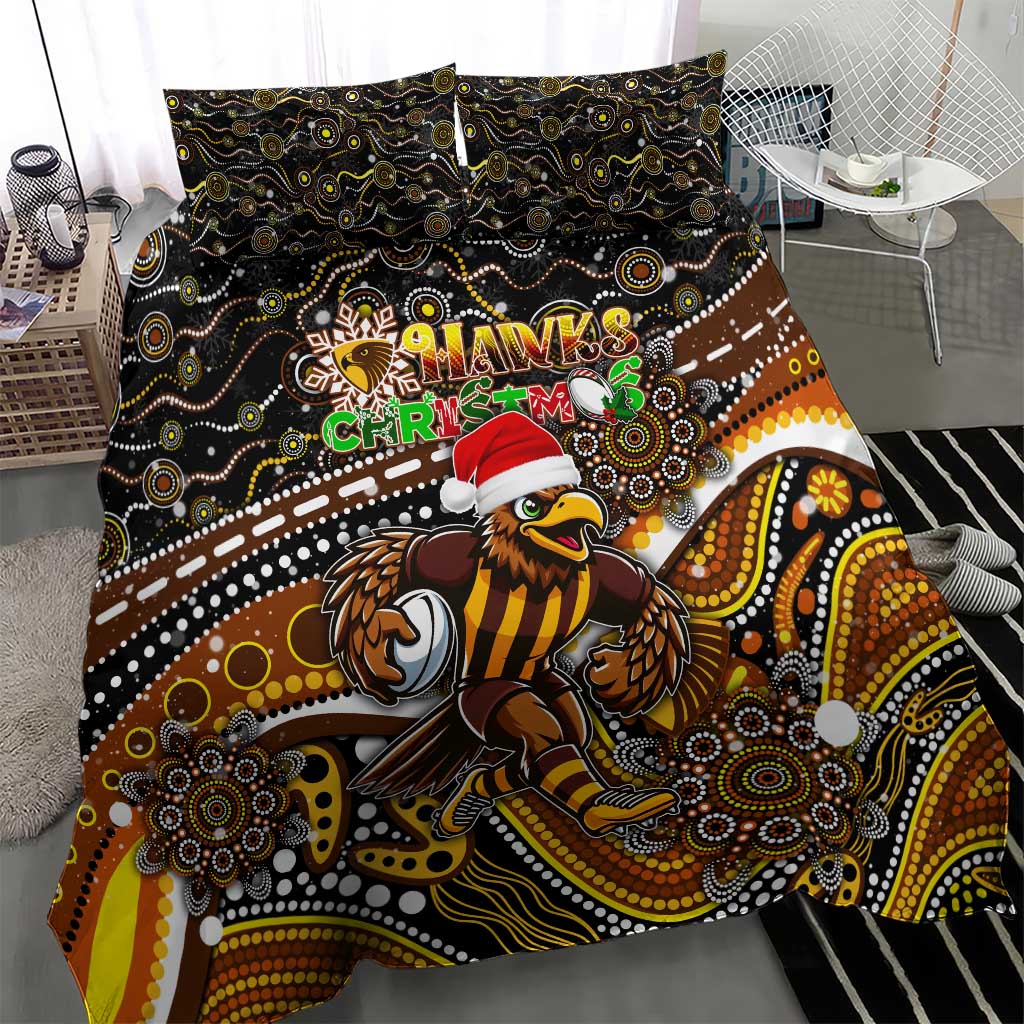 Merry Christmas AFL Hawks Bedding Set Aboriginal Santa Football Mascot - Vibe Hoodie Shop