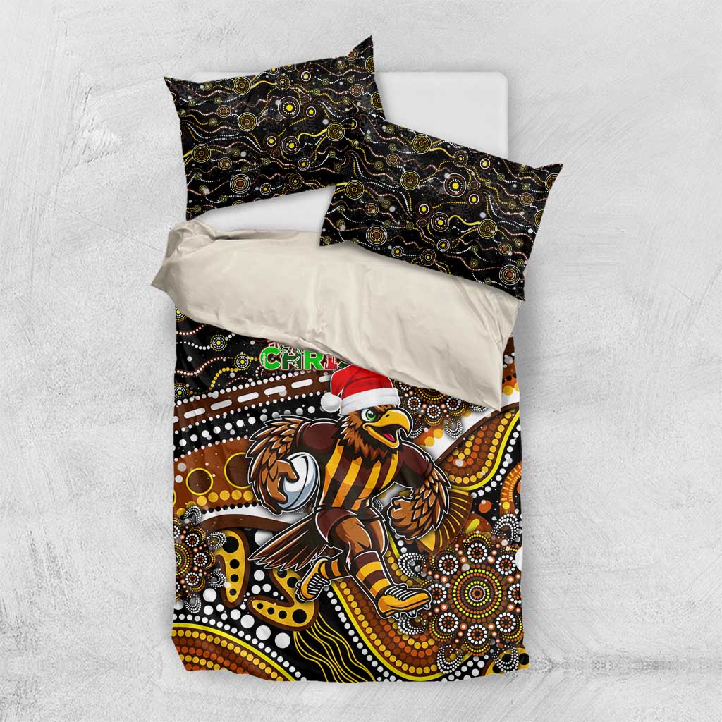 Merry Christmas AFL Hawks Bedding Set Aboriginal Santa Football Mascot - Vibe Hoodie Shop