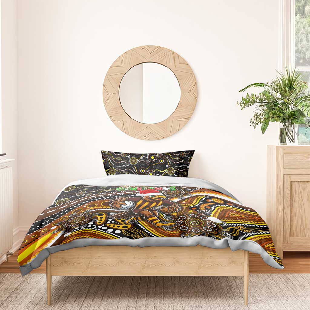 Merry Christmas AFL Hawks Bedding Set Aboriginal Santa Football Mascot - Vibe Hoodie Shop