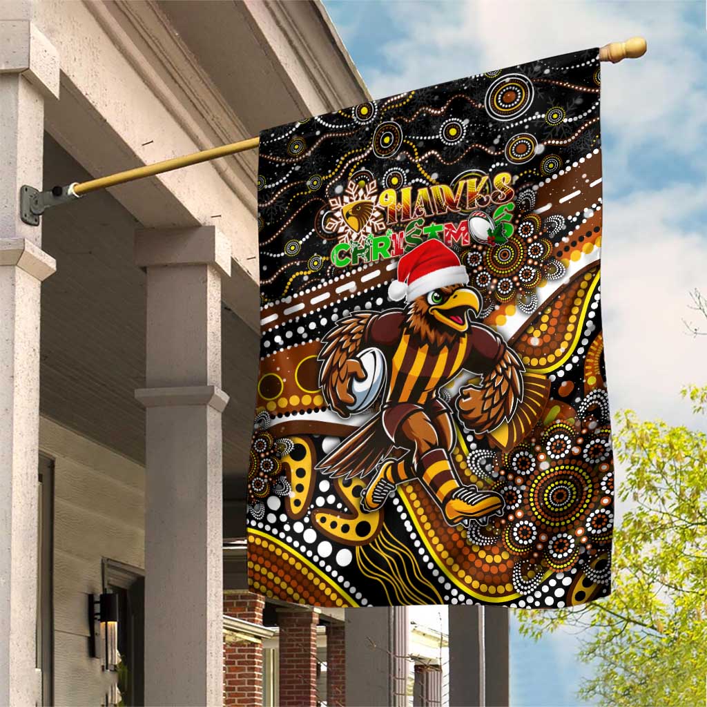 Merry Christmas AFL Hawks Garden Flag Aboriginal Santa Football Mascot - Vibe Hoodie Shop