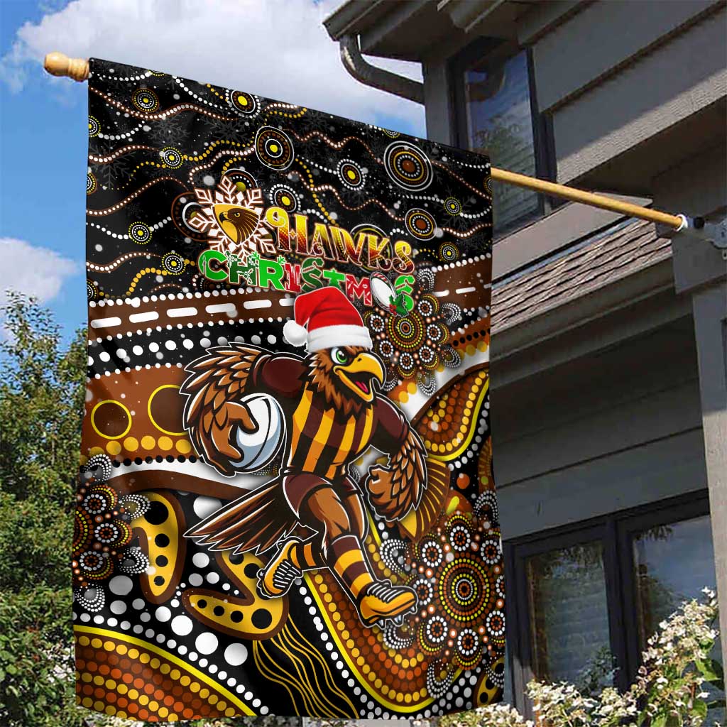 Merry Christmas AFL Hawks Garden Flag Aboriginal Santa Football Mascot - Vibe Hoodie Shop