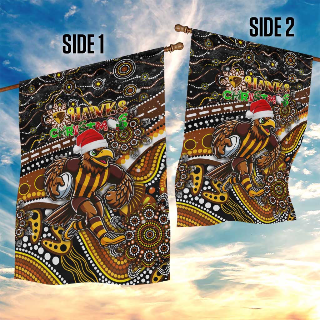 Merry Christmas AFL Hawks Garden Flag Aboriginal Santa Football Mascot - Vibe Hoodie Shop