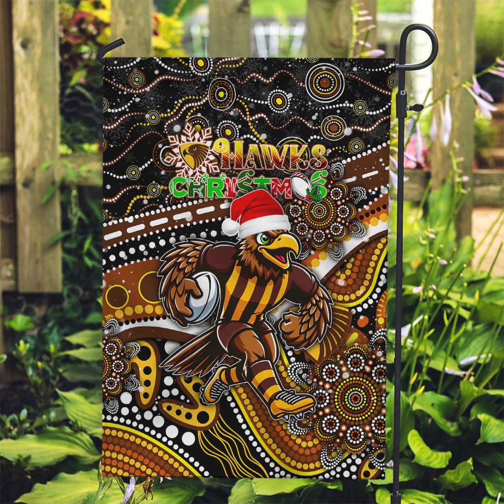Merry Christmas AFL Hawks Garden Flag Aboriginal Santa Football Mascot - Vibe Hoodie Shop