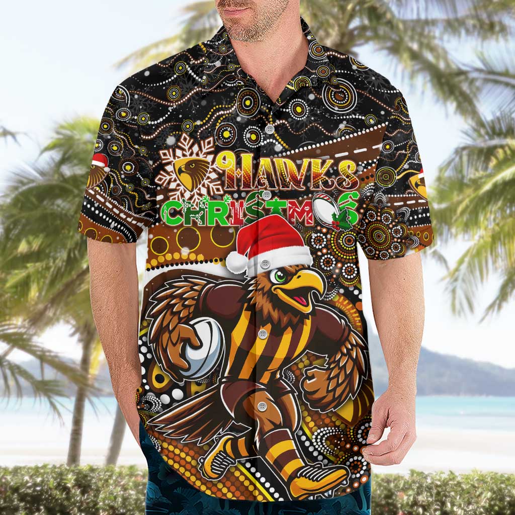 Merry Christmas AFL Hawks Hawaiian Shirt Aboriginal Santa Football Mascot - Vibe Hoodie Shop