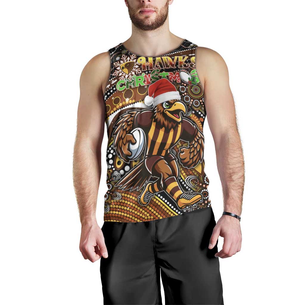 Merry Christmas AFL Hawks Men Tank Top Aboriginal Santa Football Mascot - Vibe Hoodie Shop