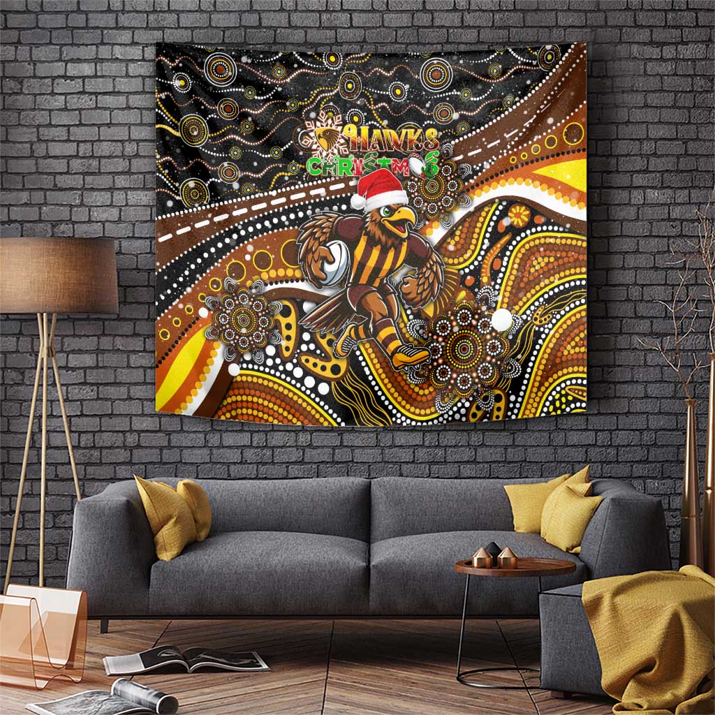 Merry Christmas AFL Hawks Tapestry Aboriginal Santa Football Mascot - Vibe Hoodie Shop