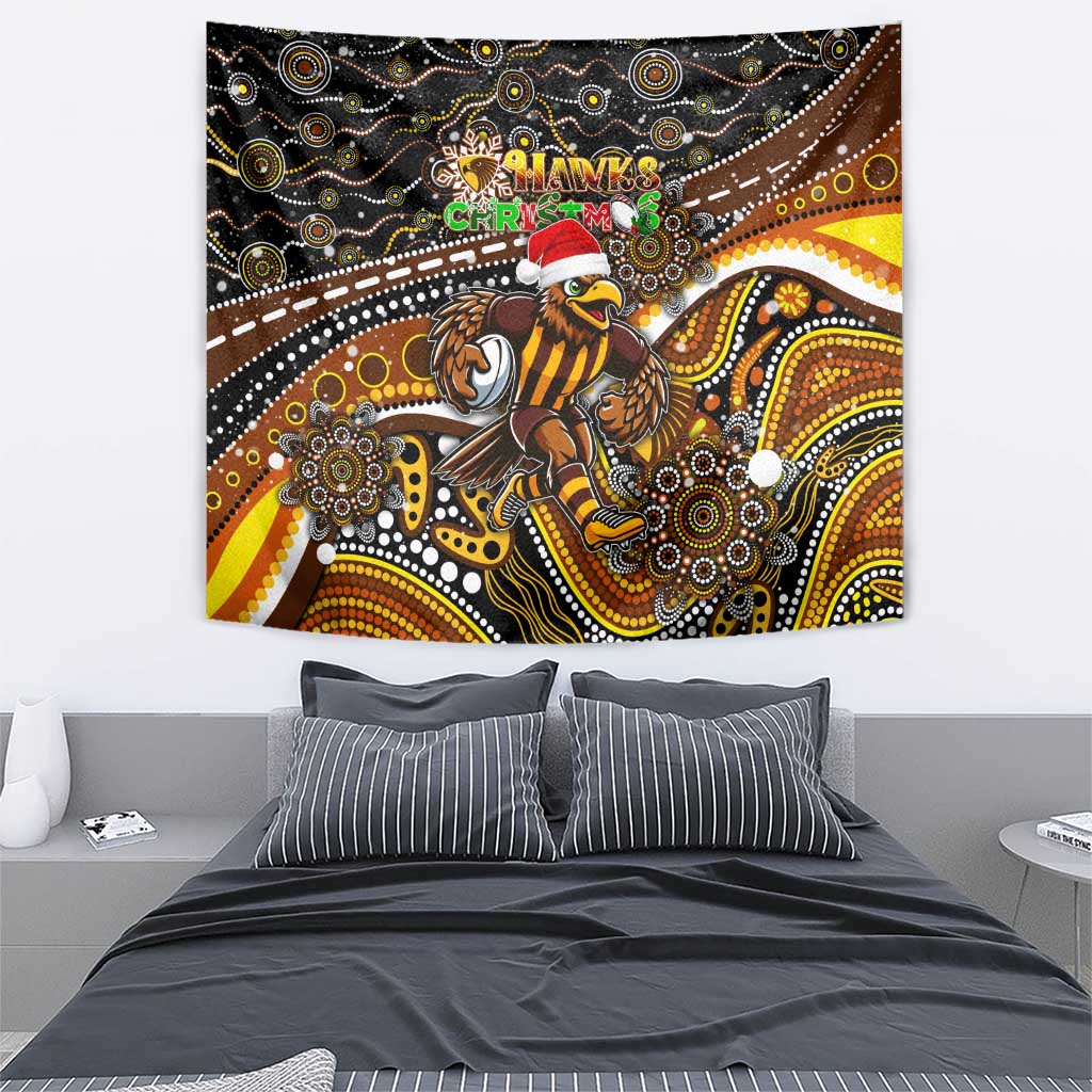 Merry Christmas AFL Hawks Tapestry Aboriginal Santa Football Mascot - Vibe Hoodie Shop