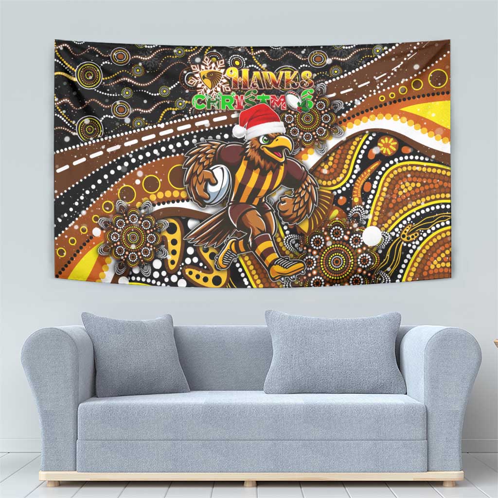 Merry Christmas AFL Hawks Tapestry Aboriginal Santa Football Mascot - Vibe Hoodie Shop