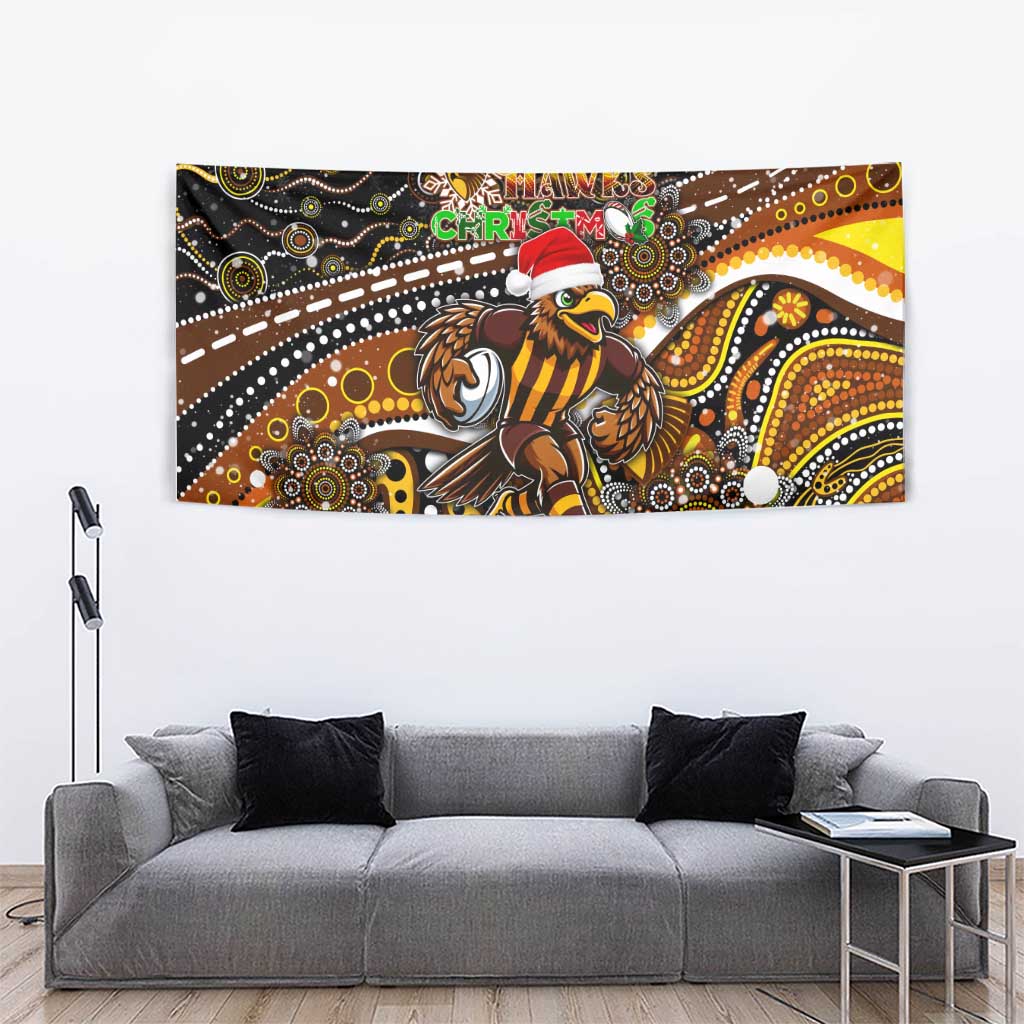 Merry Christmas AFL Hawks Tapestry Aboriginal Santa Football Mascot - Vibe Hoodie Shop