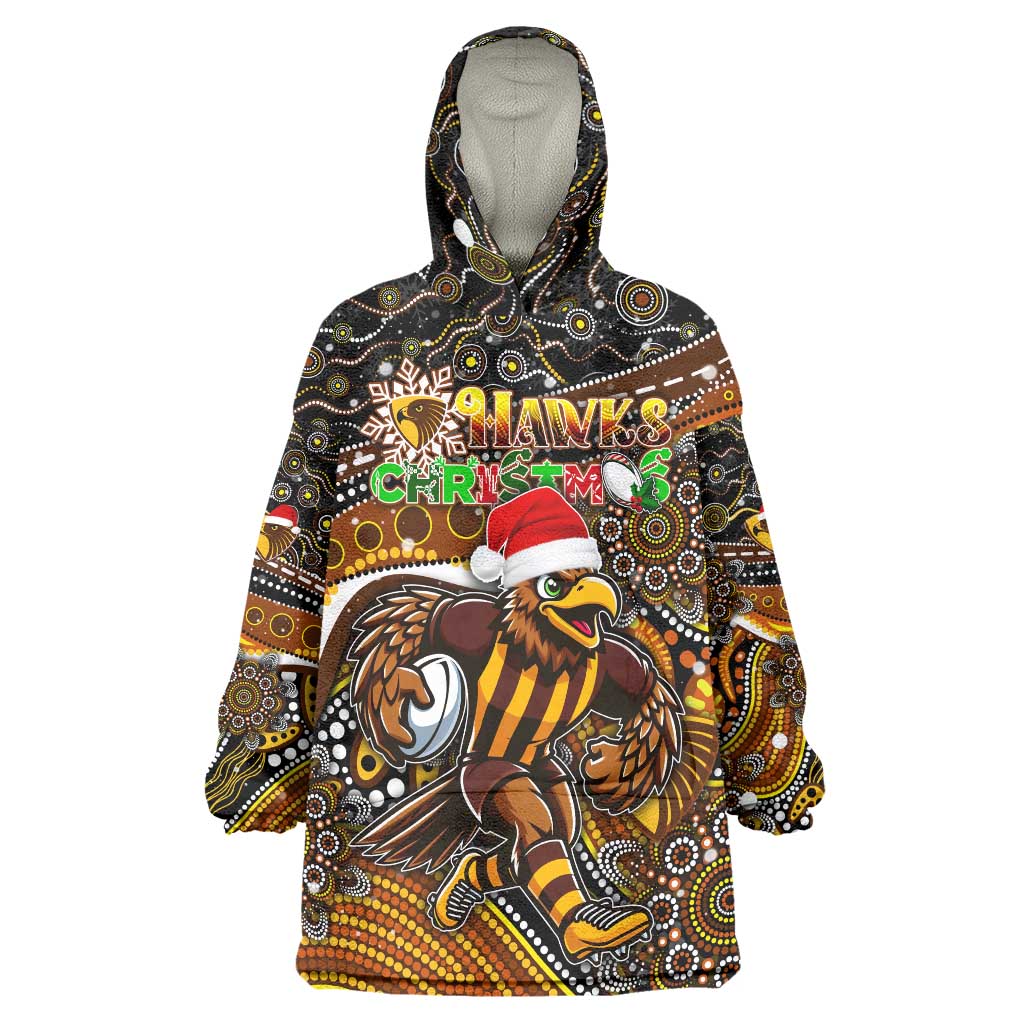 Merry Christmas AFL Hawks Wearable Blanket Hoodie Aboriginal Santa Football Mascot - Vibe Hoodie Shop